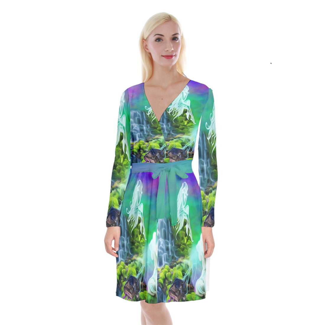 Channeling Long Sleeve Velvet Front Wrap Dress