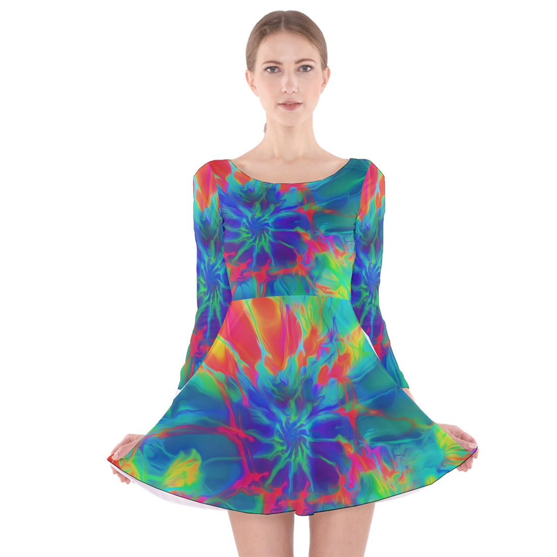 Neurotransmitters Activation Long Sleeve Velvet Skater Dress