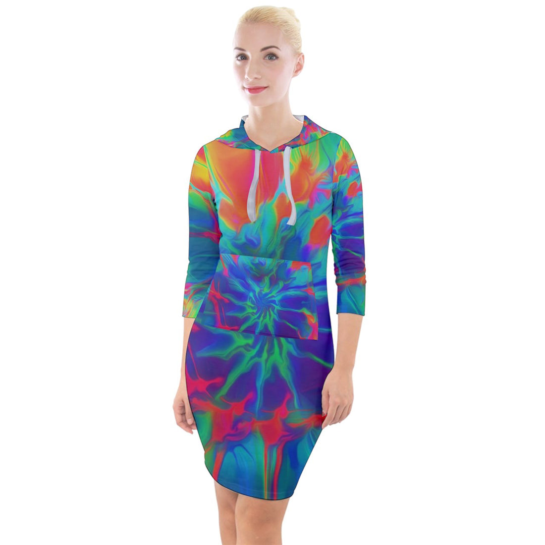 Neurotransmitters Activation Quarter Sleeve Hood Bodycon Dress