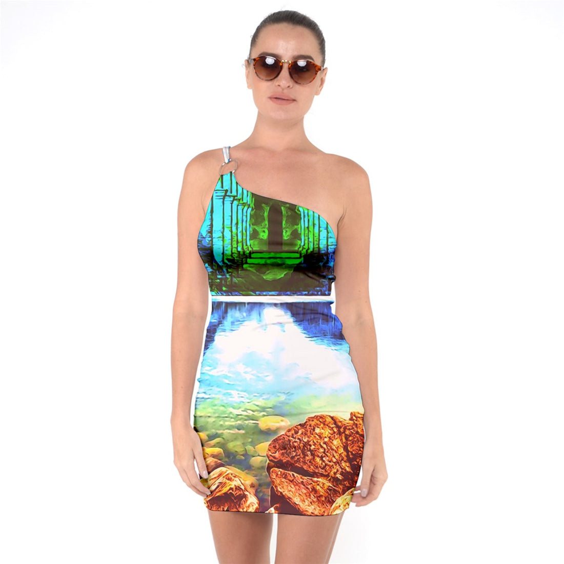 Protect your home and frequency One Shoulder Ring Trim Bodycon Dress