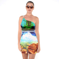 Protect your home and frequency One Shoulder Ring Trim Bodycon Dress