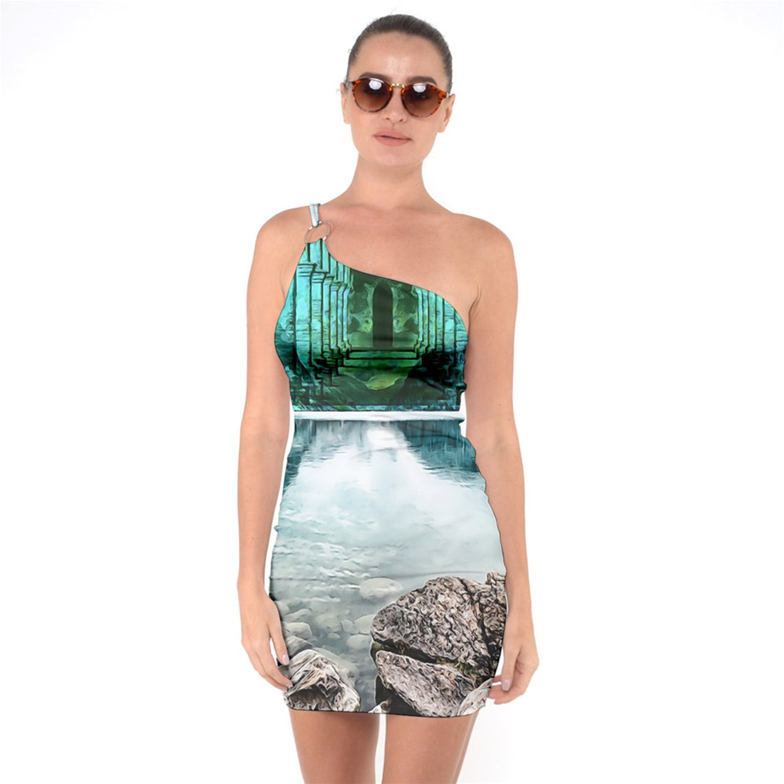 Protect your home and frequency One Shoulder Ring Trim Bodycon Dress