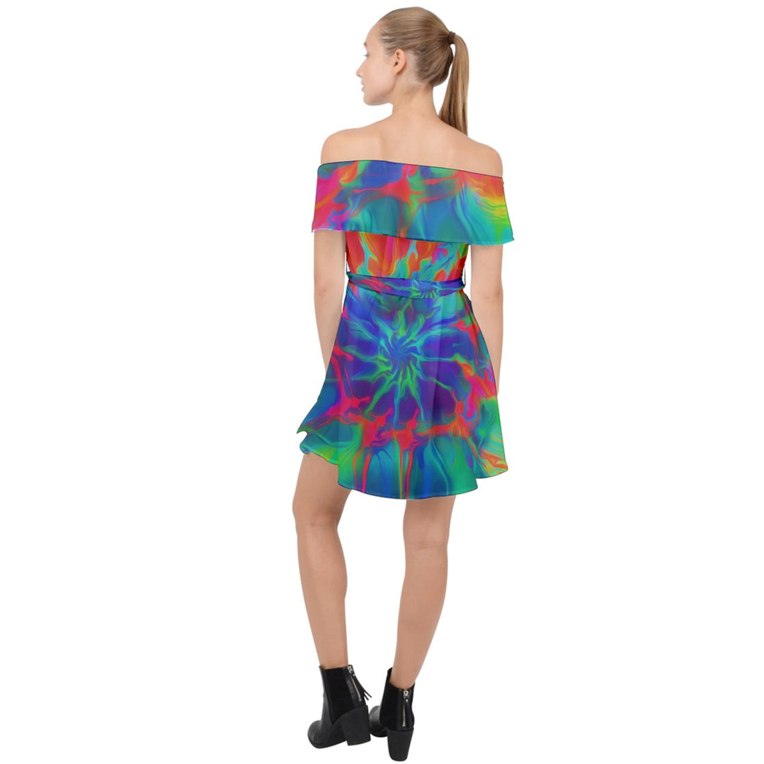 Neurotransmitters Activation Off Shoulder Chiffon Dress