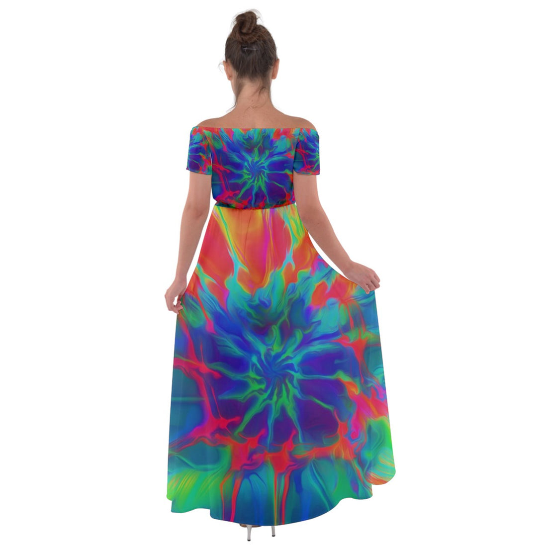 Neurotransmitters Activation Off Shoulder Open Front Chiffon Dress