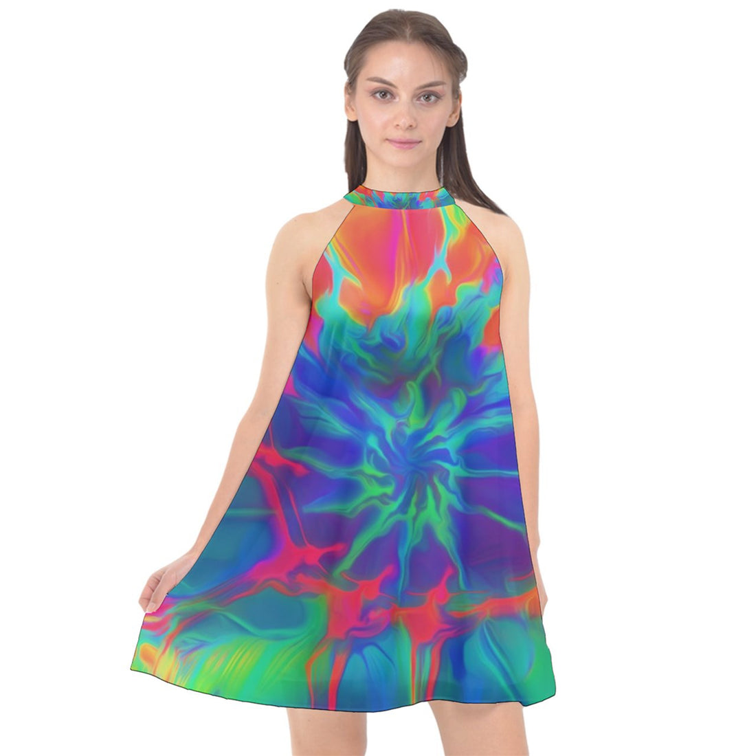 Neurotransmitters Activation Halter Neckline Chiffon Dress