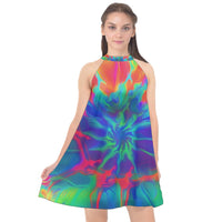 Neurotransmitters Activation Halter Neckline Chiffon Dress