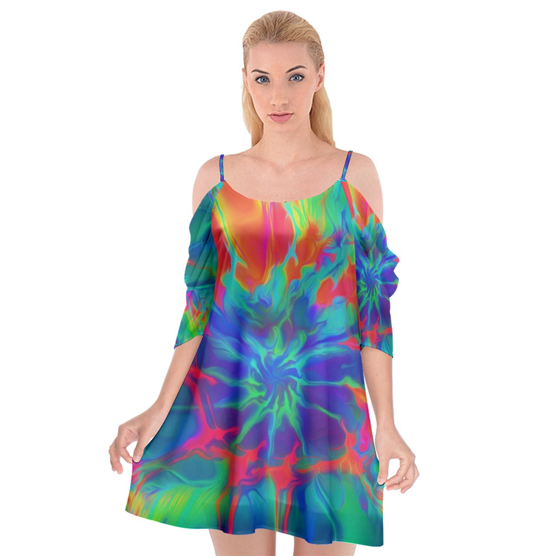 Neurotransmitters Activation Cutout Spaghetti Strap Chiffon Dress