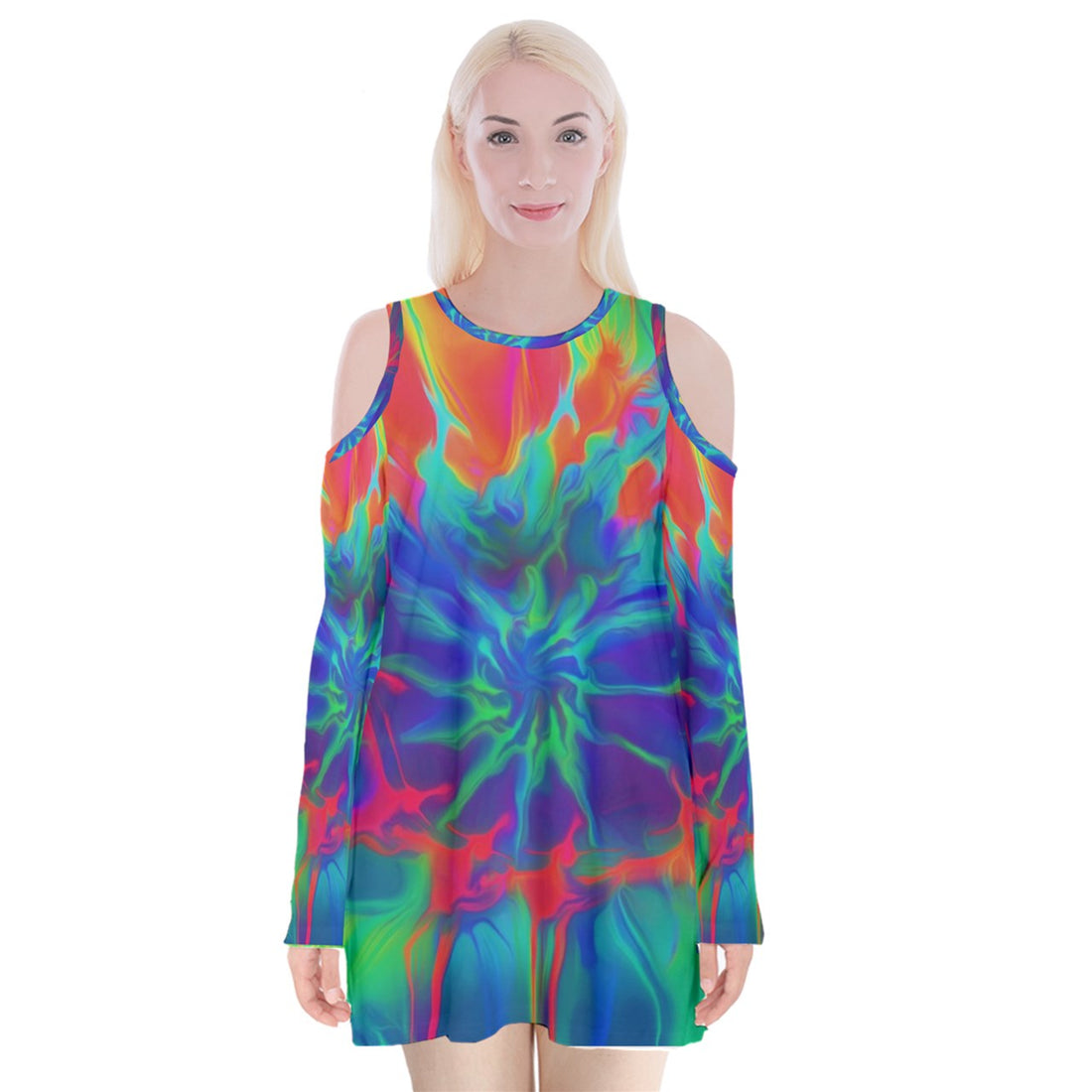 Neurotransmitters Activation Velvet Long Sleeve Shoulder Cutout Dress