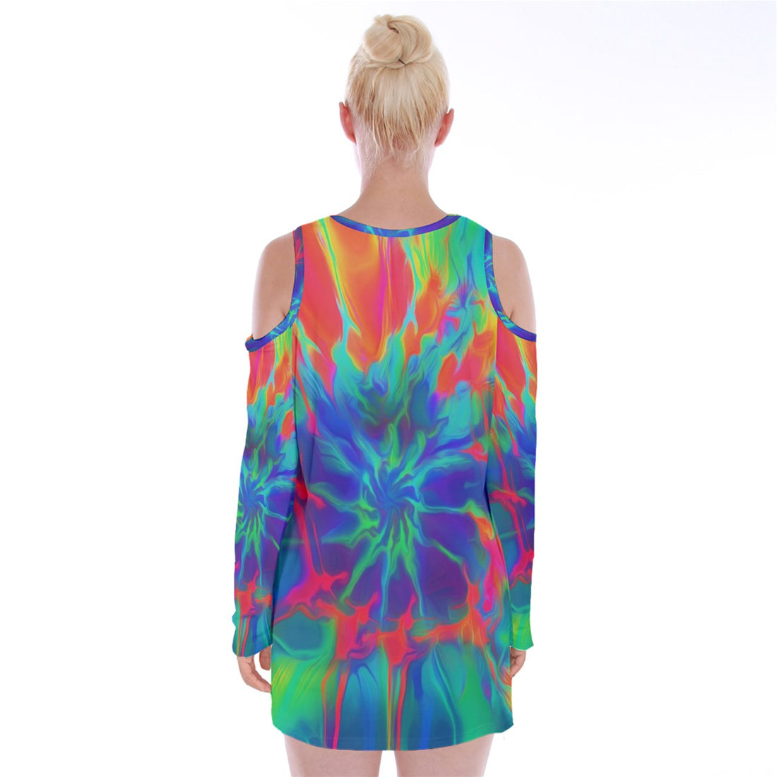 Neurotransmitters Activation Velvet Long Sleeve Shoulder Cutout Dress