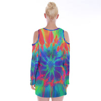 Neurotransmitters Activation Velvet Long Sleeve Shoulder Cutout Dress