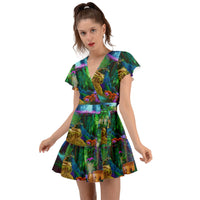 Feminine Energy Balance Flutter Sleeve Wrap Dress