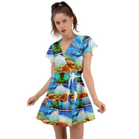 Protect your home and frequency Flutter Sleeve Wrap Dress