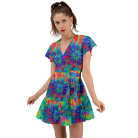 Neurotransmitters Activation Flutter Sleeve Wrap Dress