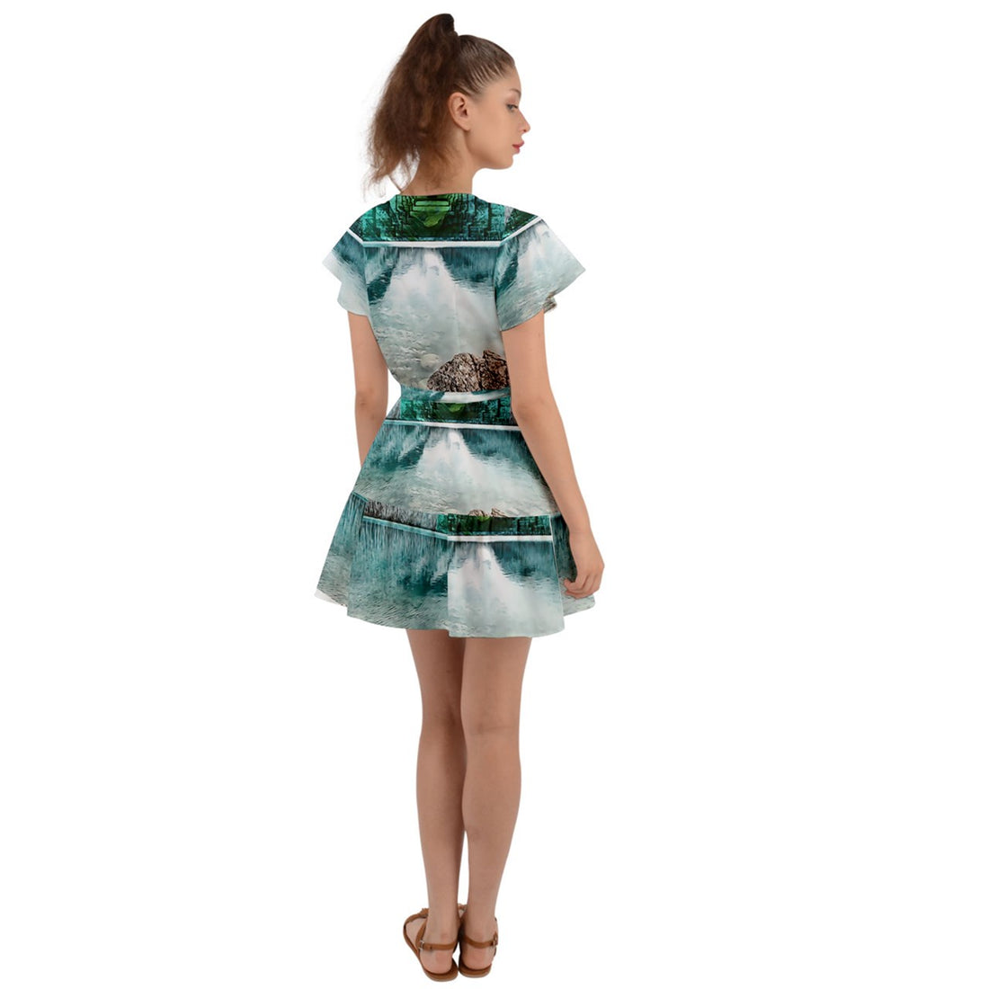 Protect your home and frequency Flutter Sleeve Wrap Dress