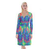 Neurotransmitters Activation Long Sleeve Velvet Front Wrap Dress