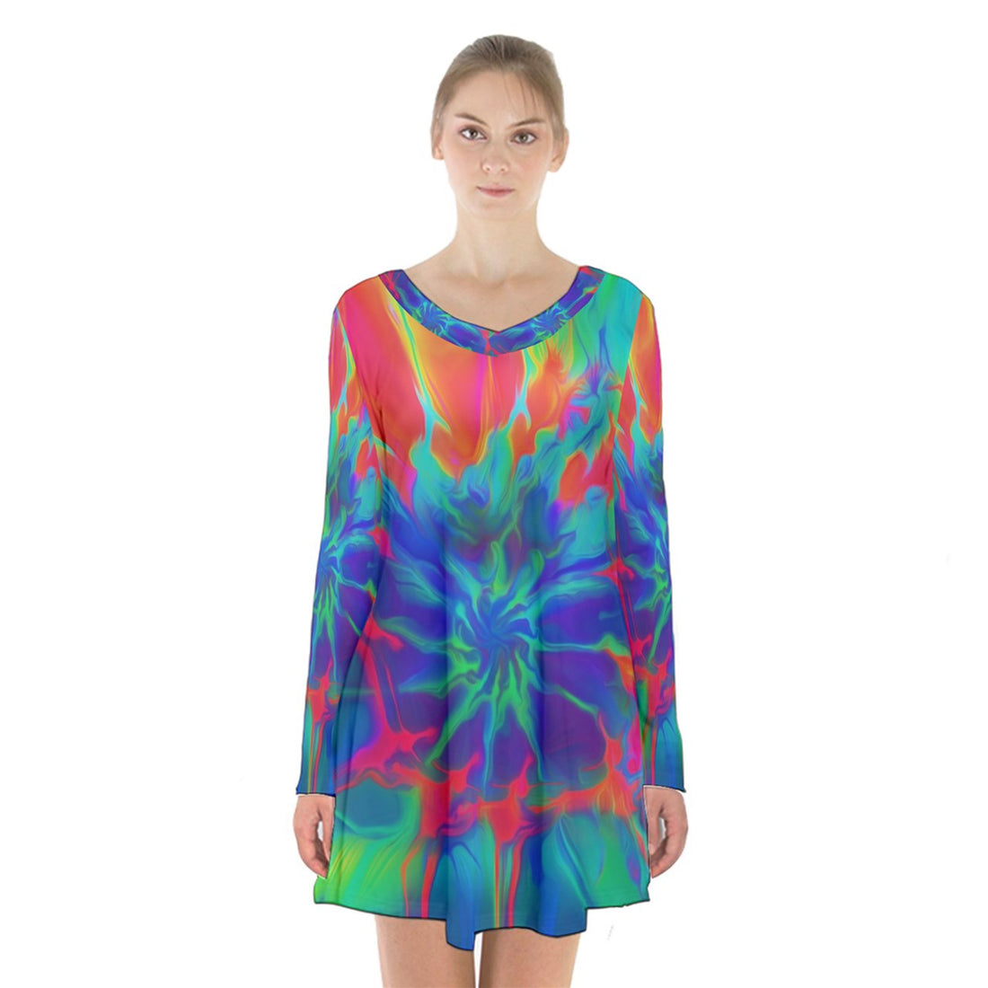 Neurotransmitters Activation Long Sleeve Velvet V-neck Dress