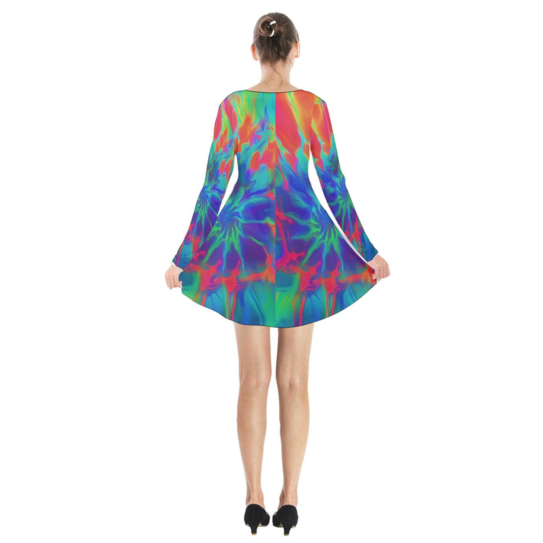 Neurotransmitters Activation Long Sleeve Velvet V-neck Dress