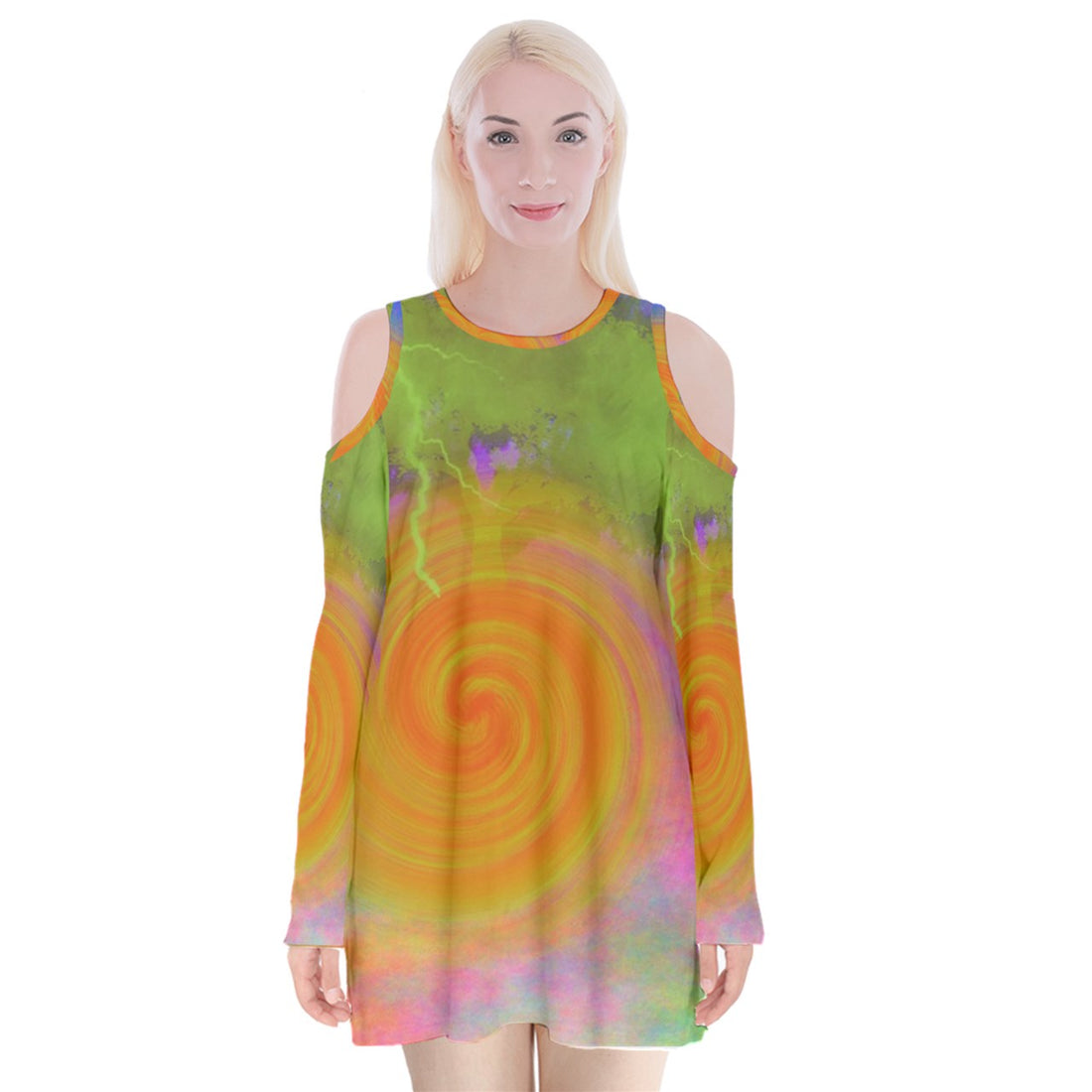 Heal Panic Attacks Velvet Long Sleeve Shoulder Cutout Dress