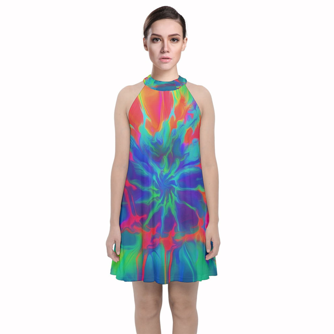 Neurotransmitters Activation Velvet Halter Neckline Dress