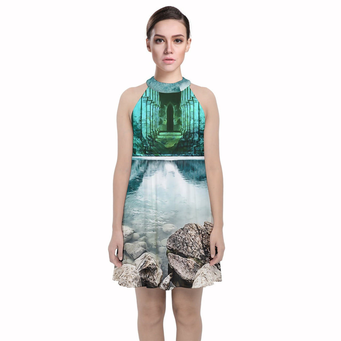 Protect your home and frequency Velvet Halter Neckline Dress