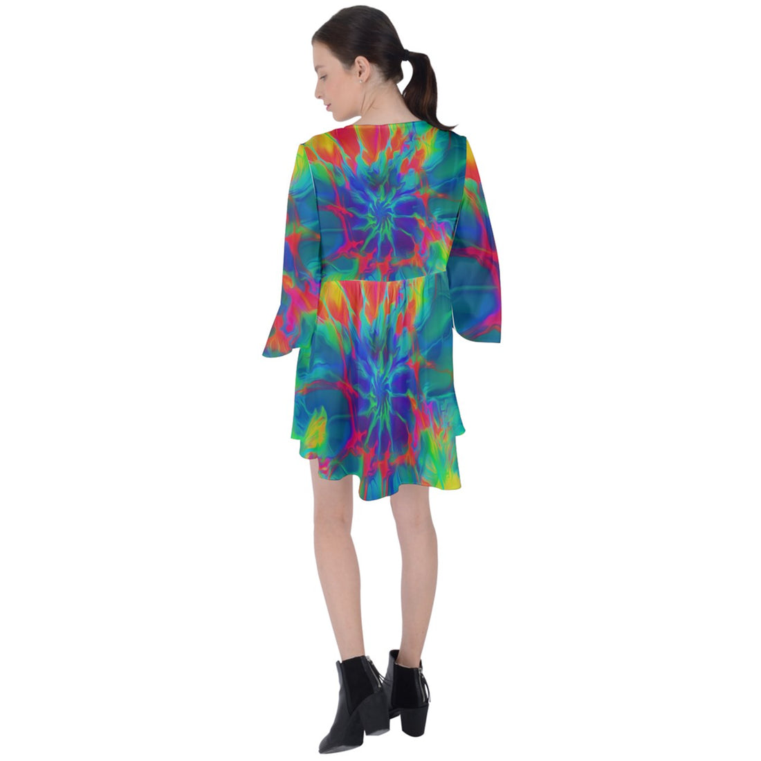 Neurotransmitters Activation V-Neck Flare Sleeve Mini Dress