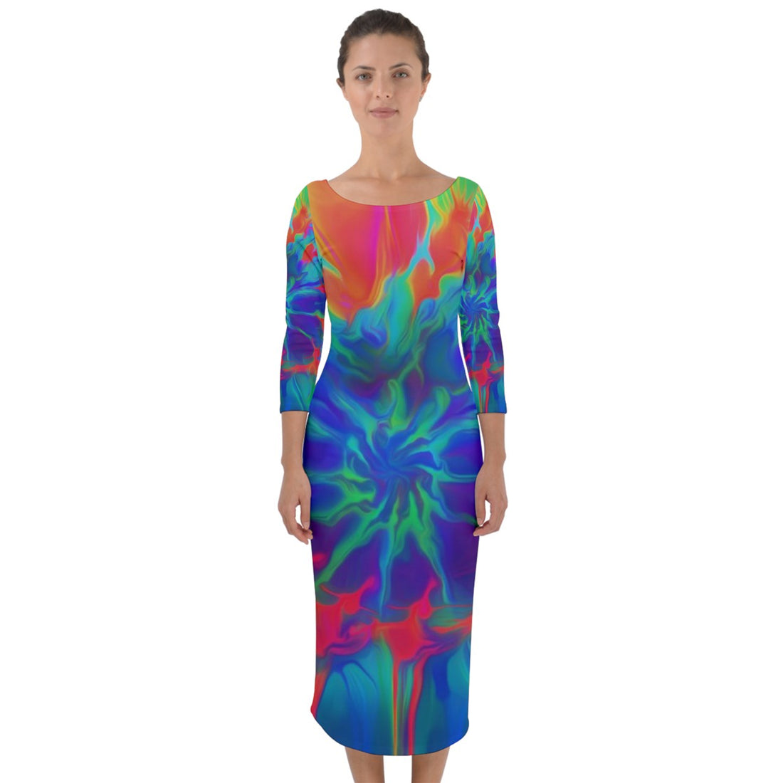 Neurotransmitters Activation Quarter Sleeve Midi Bodycon Dress