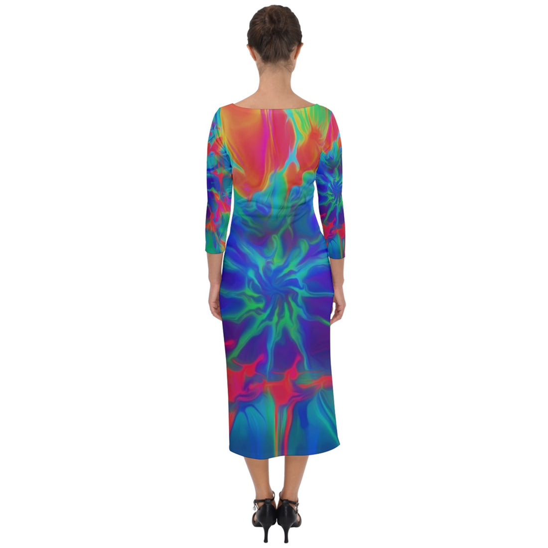 Neurotransmitters Activation Quarter Sleeve Midi Bodycon Dress