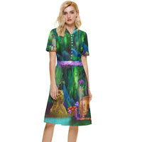 Feminine Energy Balance Button Top Knee Length Dress