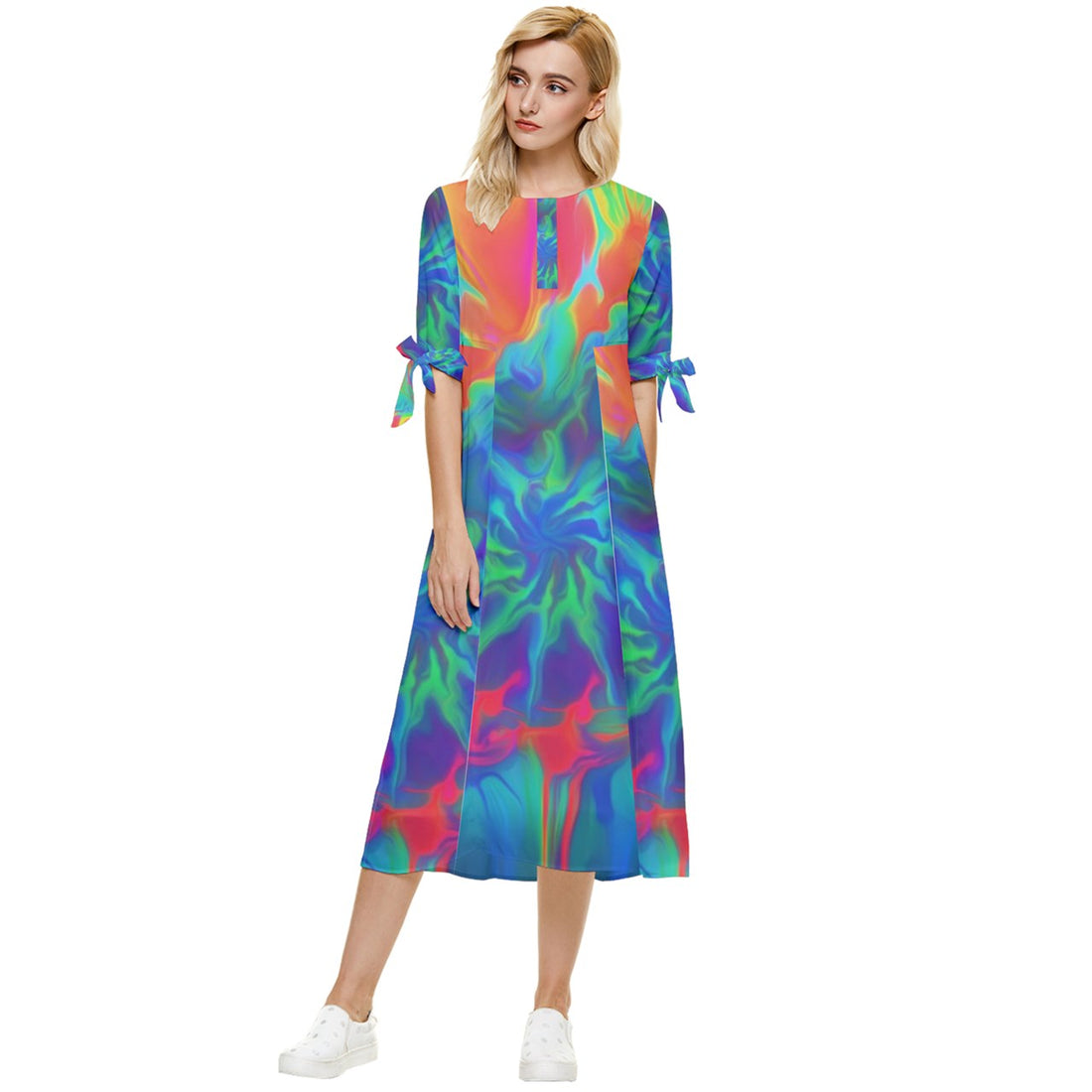 Neurotransmitters Activation Bow Sleeve Chiffon Midi Dress