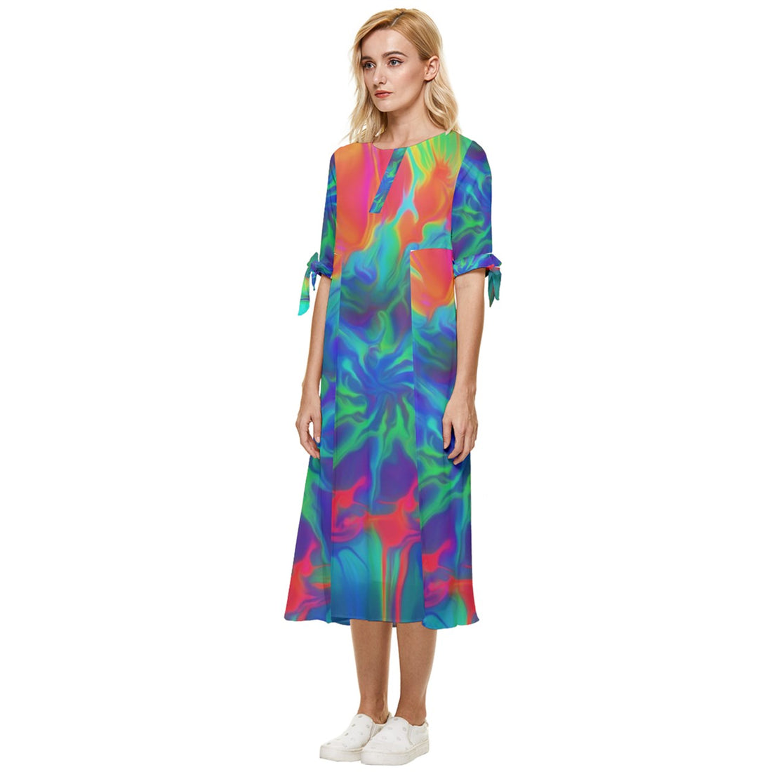 Neurotransmitters Activation Bow Sleeve Chiffon Midi Dress