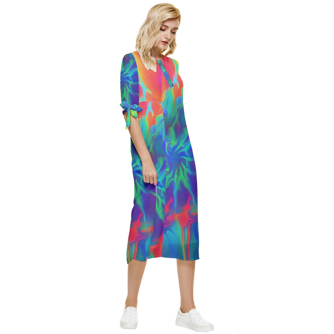 Neurotransmitters Activation Bow Sleeve Chiffon Midi Dress