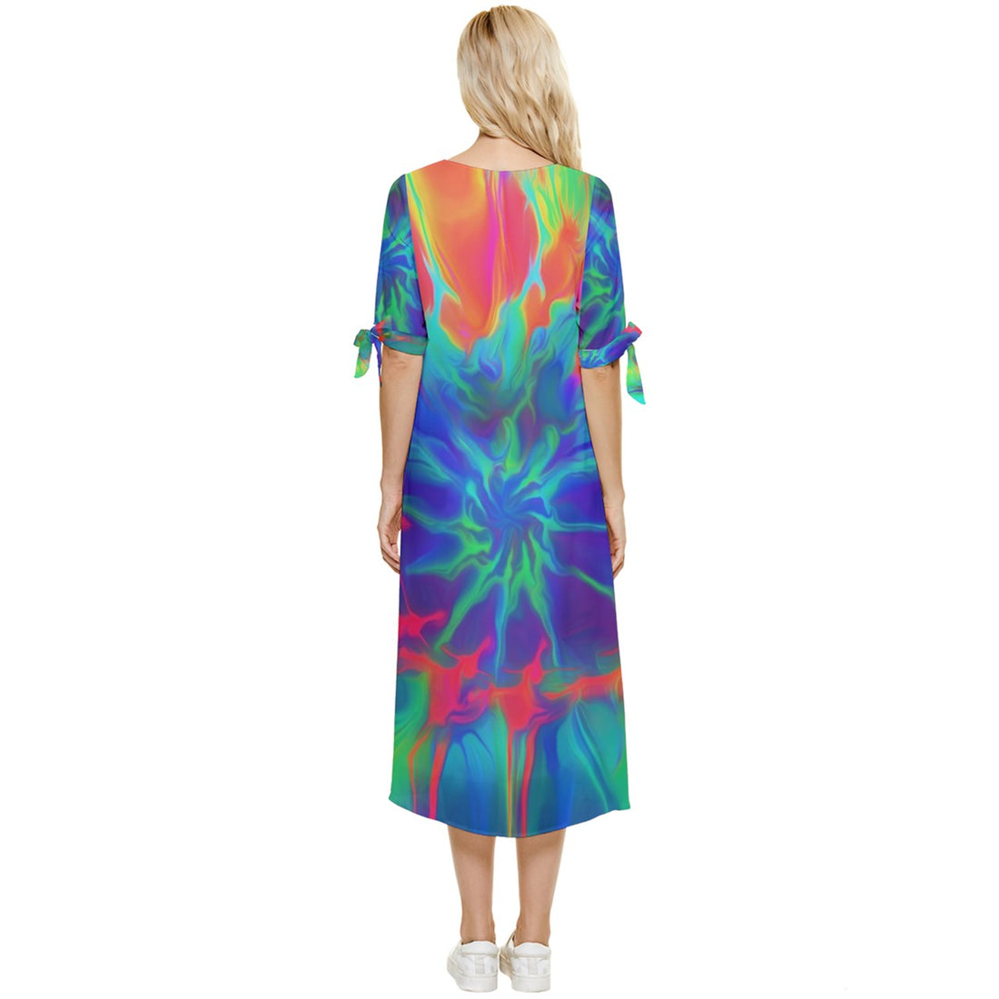 Neurotransmitters Activation Bow Sleeve Chiffon Midi Dress