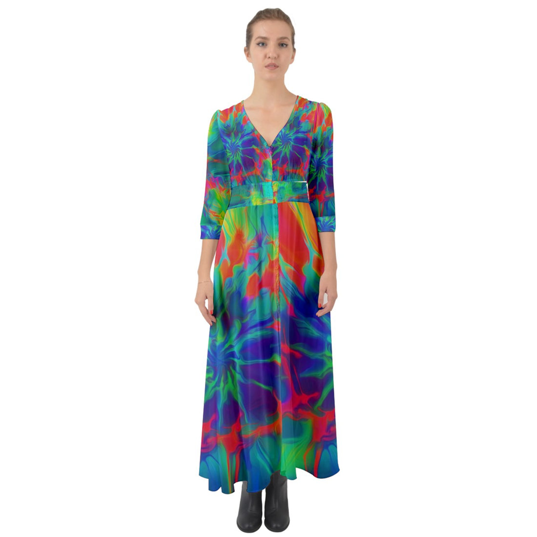 Neurotransmitters Activation Button Up Boho Maxi Dress