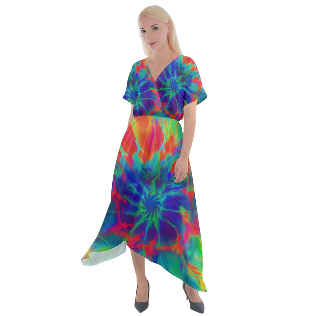 Neurotransmitters Activation Cross Front Sharkbite Hem Maxi Dress