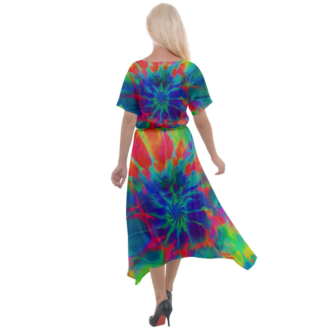 Neurotransmitters Activation Cross Front Sharkbite Hem Maxi Dress