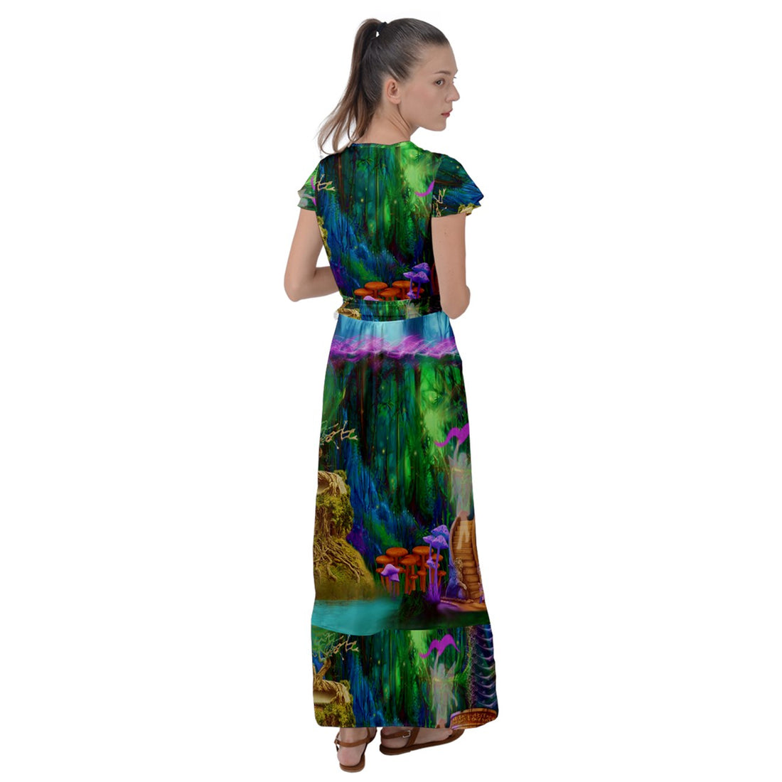 Feminine Energy Balance Flutter Sleeve Maxi Dress