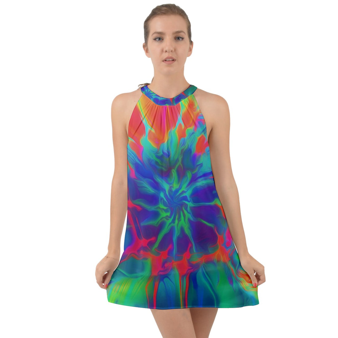 Neurotransmitters Activation Halter Tie Back Chiffon Dress