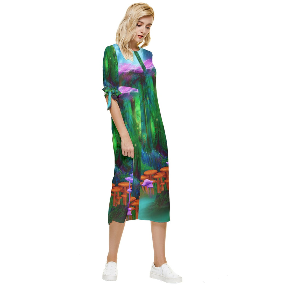 Feminine Energy Balance Bow Sleeve Chiffon Midi Dress