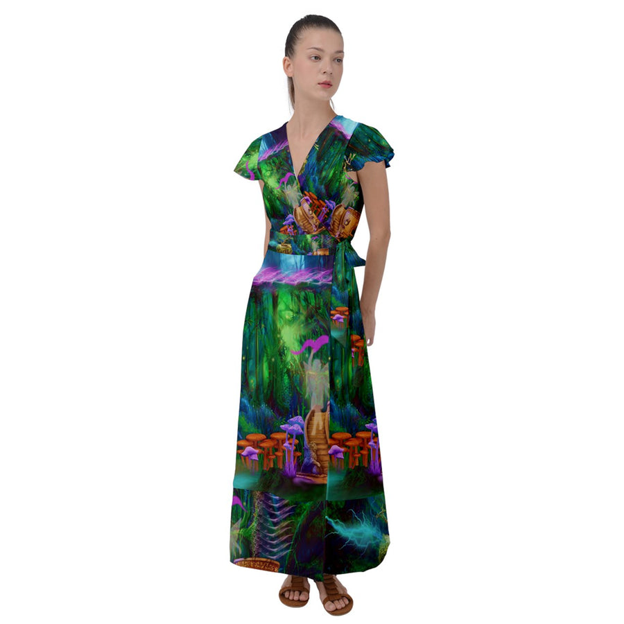 Feminine Energy Balance Flutter Sleeve Maxi Dress